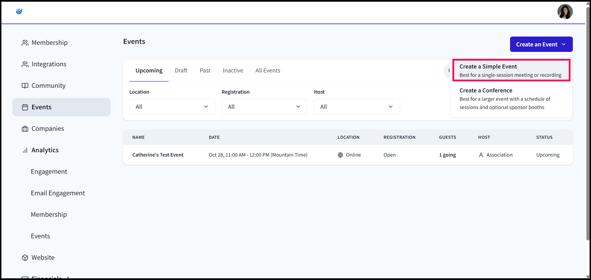 Setting Up an Event with Video Meeting Feature